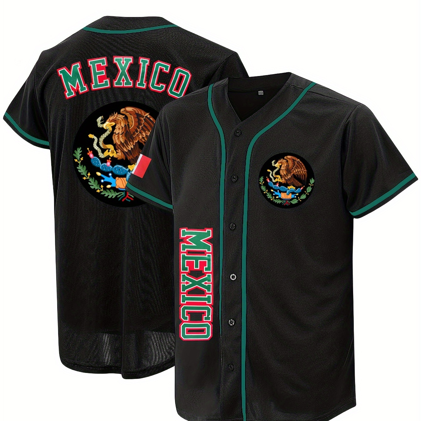 Men's Mexico Pattern Classic Design Baseball Jersey, Retro Baseball Shirt, Slightly Stretch Breathable Embroidery Button Sports Uniform For Training Competition Party