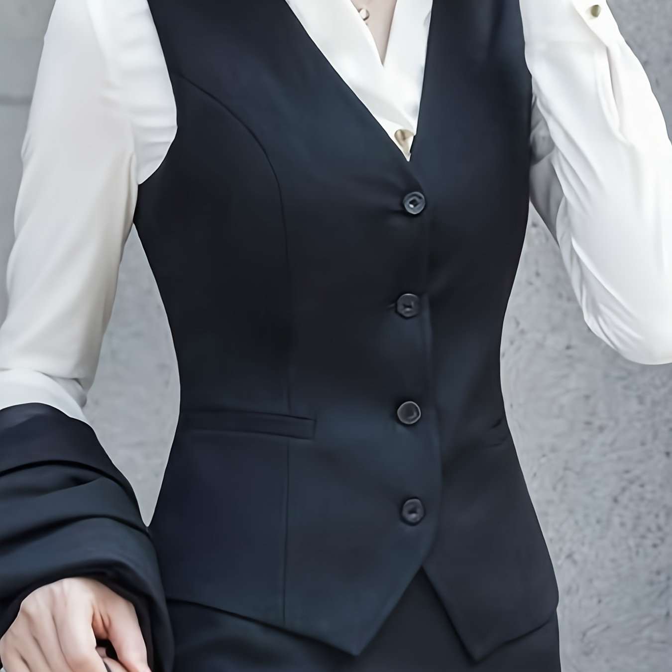 

Single Breasted V Neck Vest, Elegant Sleeveless Outerwear For Office & Work, Women's Clothing