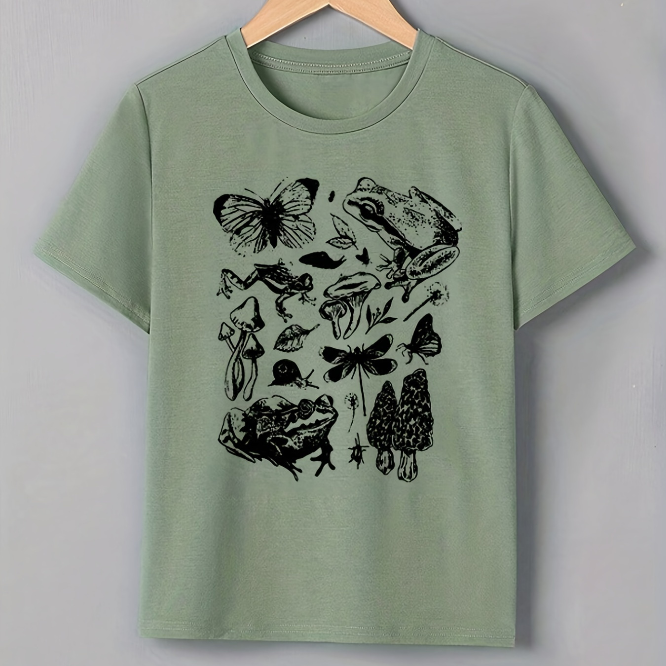 

Boys Casual T-shirt, Lightweight Comfy Short Sleeve Tops, Butterfly And Frog Graphic Tees For Unisex Toddlers Summer, Kids Clothings