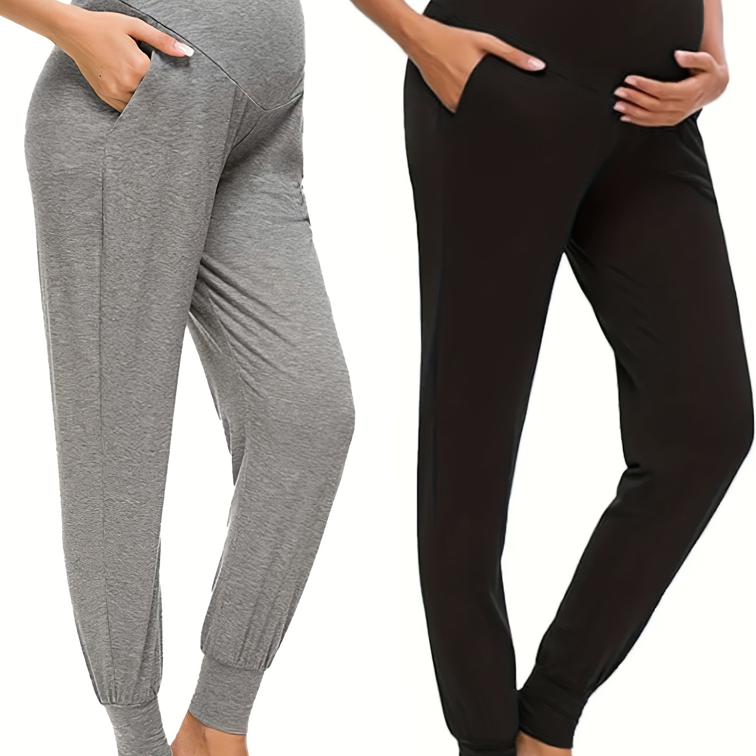 

2pcs Women's Maternity Solid Joggers For Sports/outdoor, Spring Fall Pants