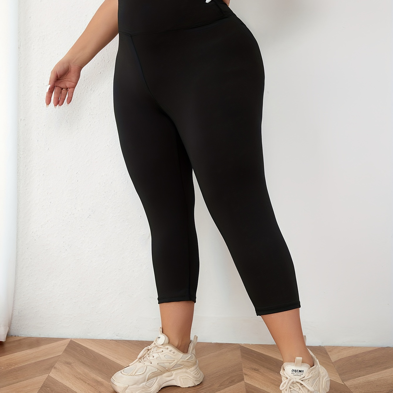 Plus Size Sports Leggings Women's Plus Solid Pipping High - Temu