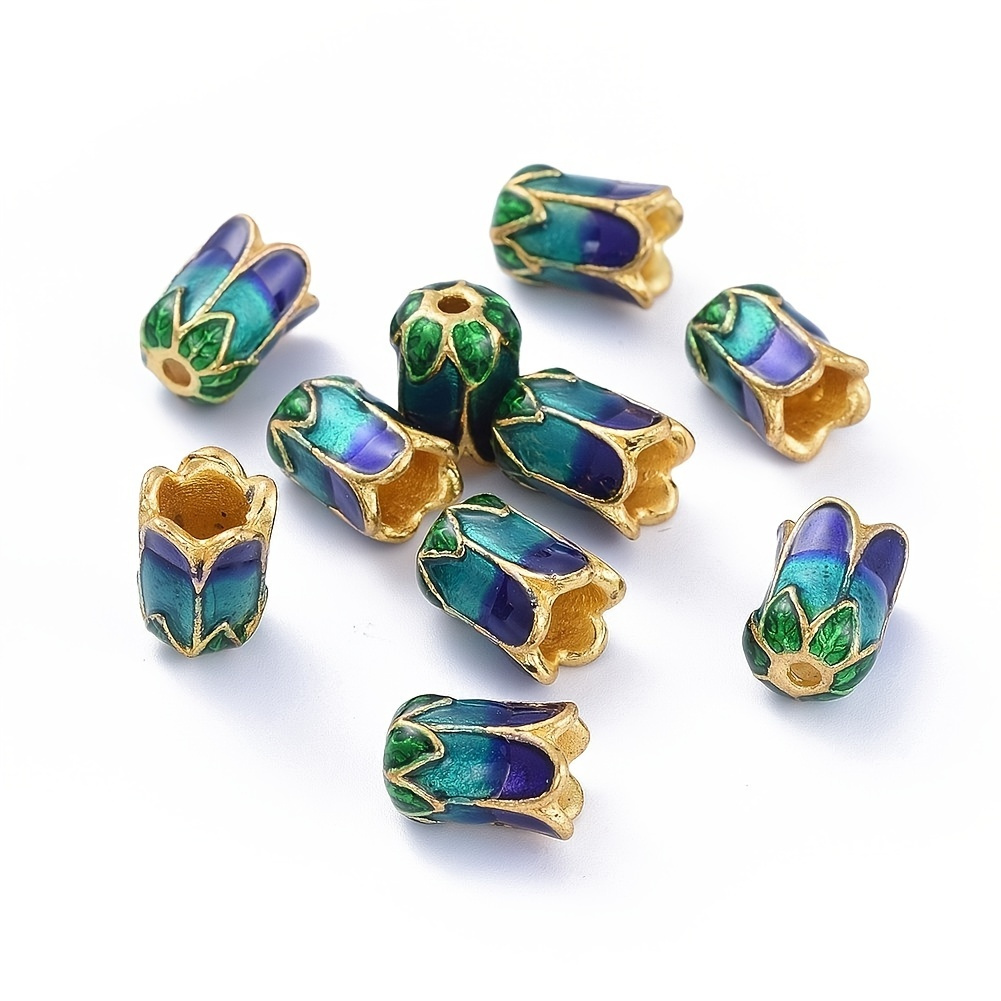60Pcs Alloy Enamel Bead Caps Flower End Caps Loose Spacer Beads Mixed Color  for Jewelry Making DIY Bracelet Necklace Craft