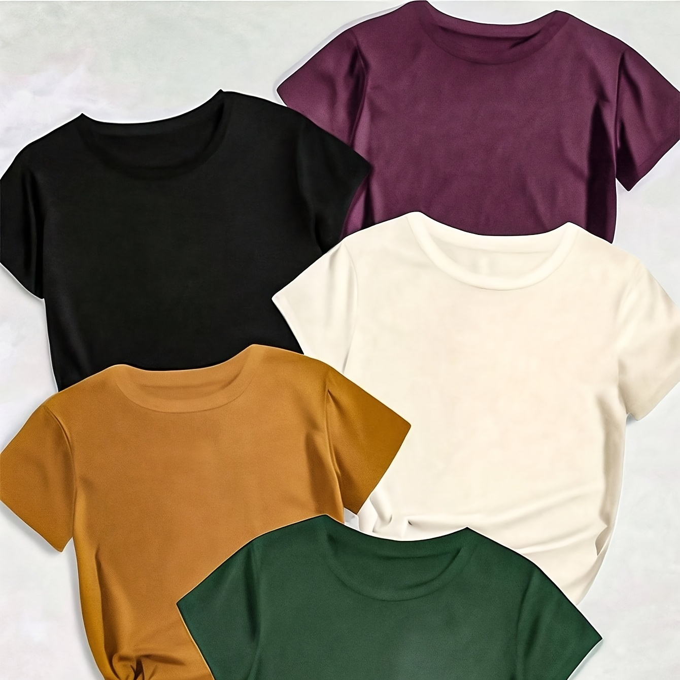 

Women's 5pcs Casual Solid Color T-shirts - Short Sleeve, Round Neck, Polyester , Machine Washable - Ideal For , Assorted Colors, Casual Wear|solid Color Apparel|stretch Fabric