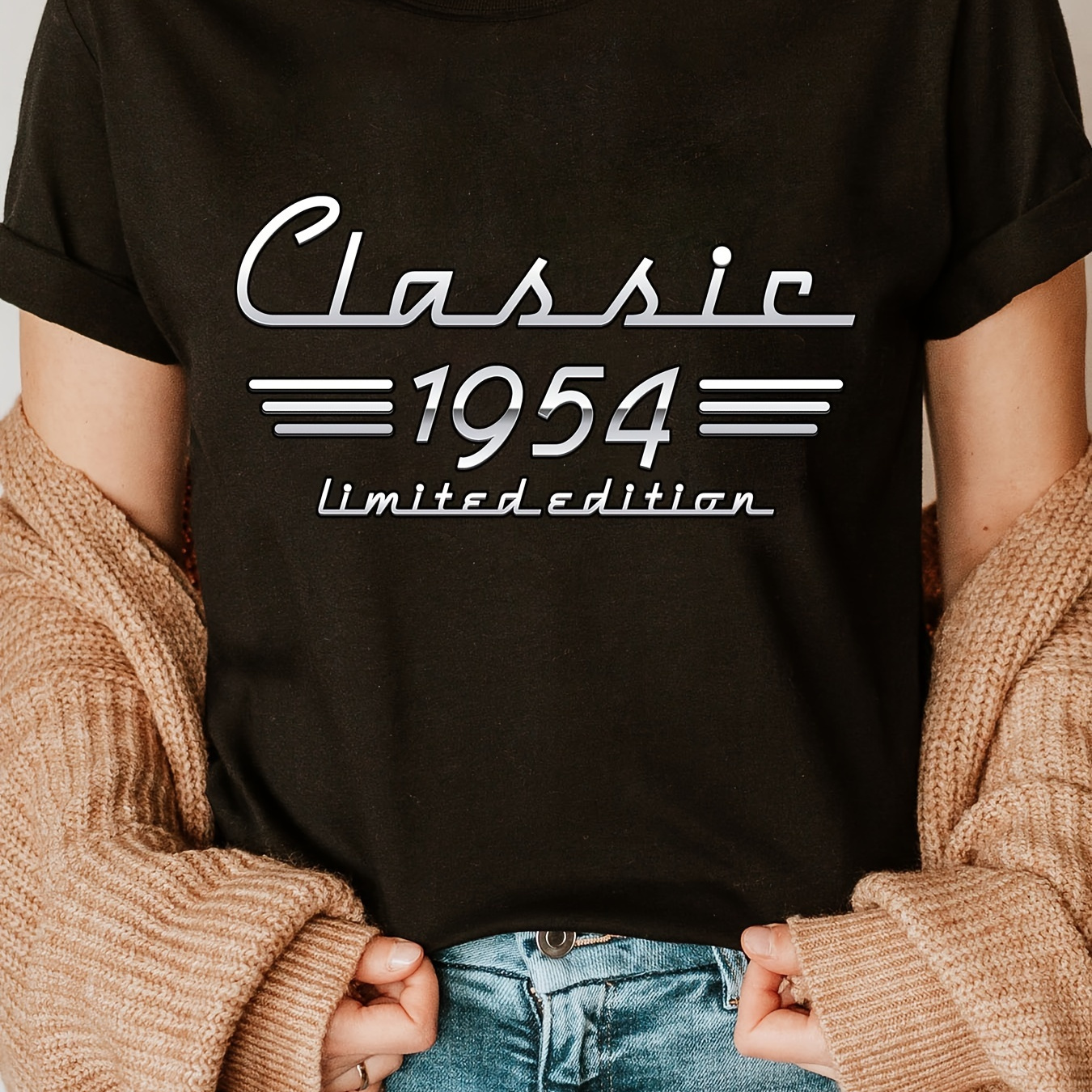

Classic 1954 Print Crew Neck T-shirt, Short Sleeve Casual Top For Summer & Spring, Women's Clothing
