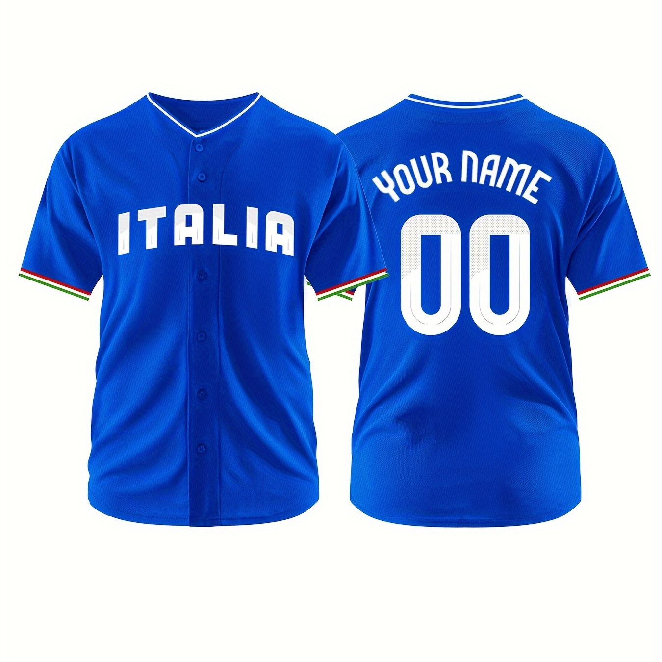 

Men's Customized Short Sleeve V-neck Italia Baseball Jersey, Embroider Your Personalized Name & Number, Comfy Top For Summer Sport