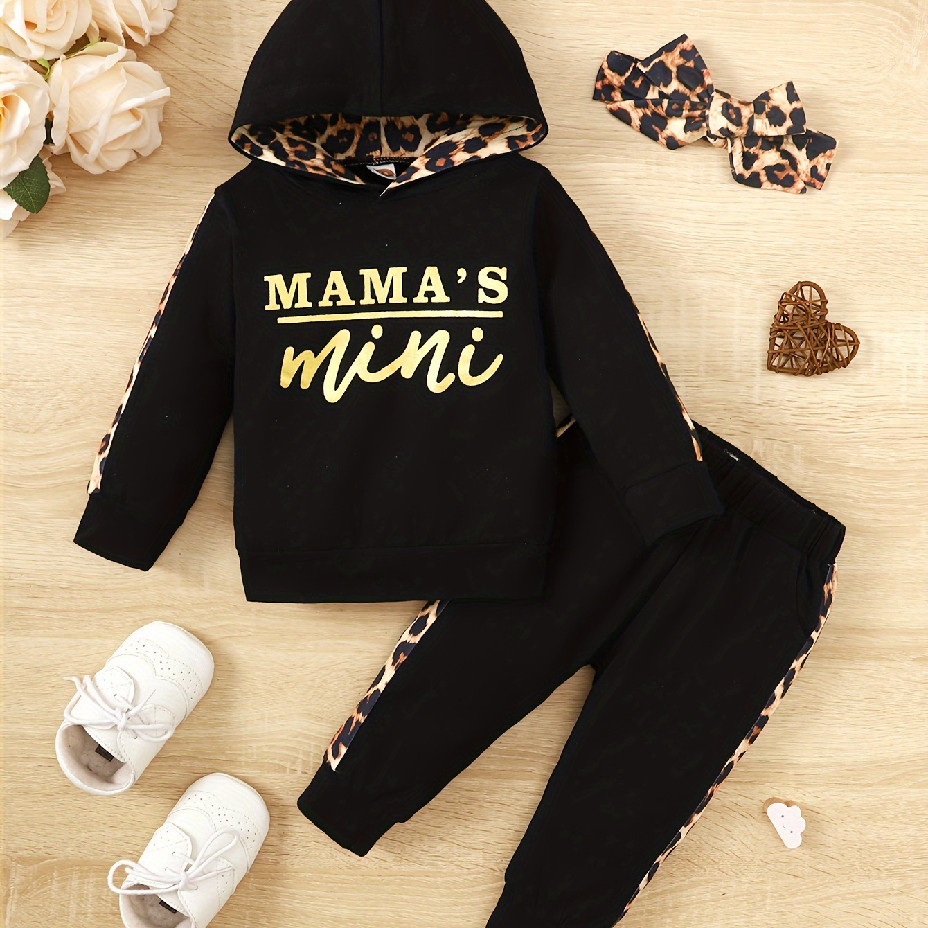 

Cuts Baby Alphabet Print Leopard Patchwork Sweatshirt Set