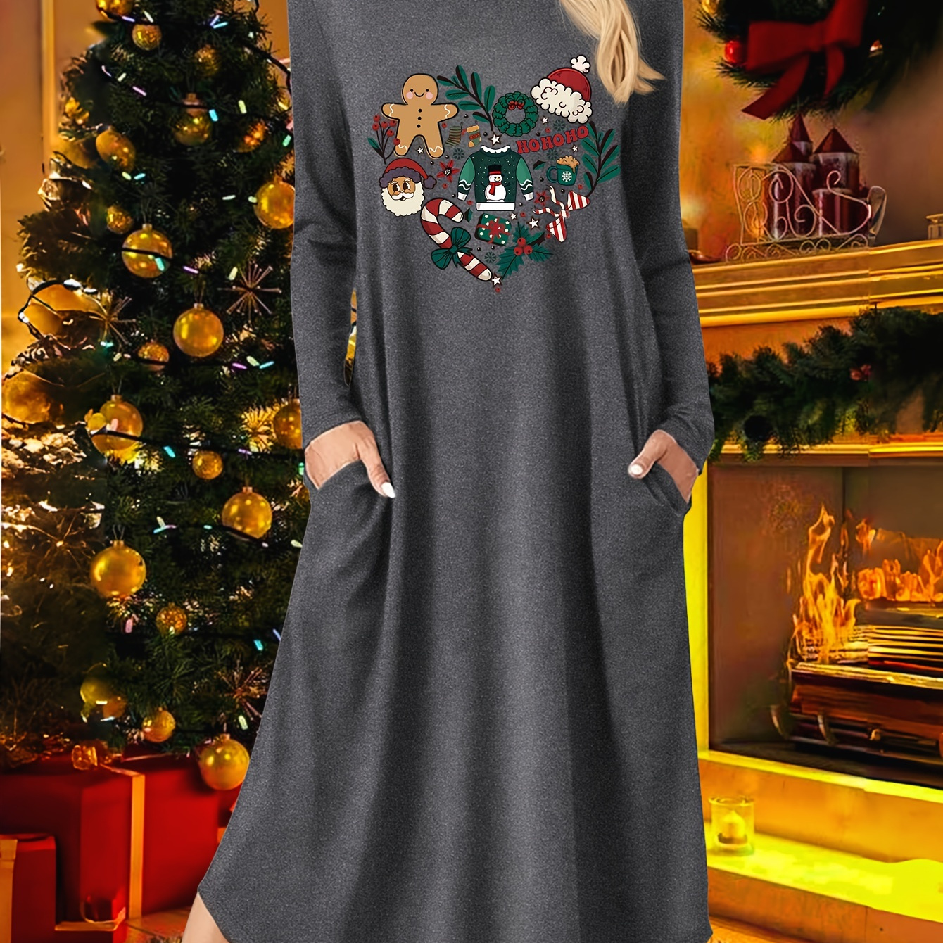 

Christmas Pattern Printed Long Sleeve Dress 2857