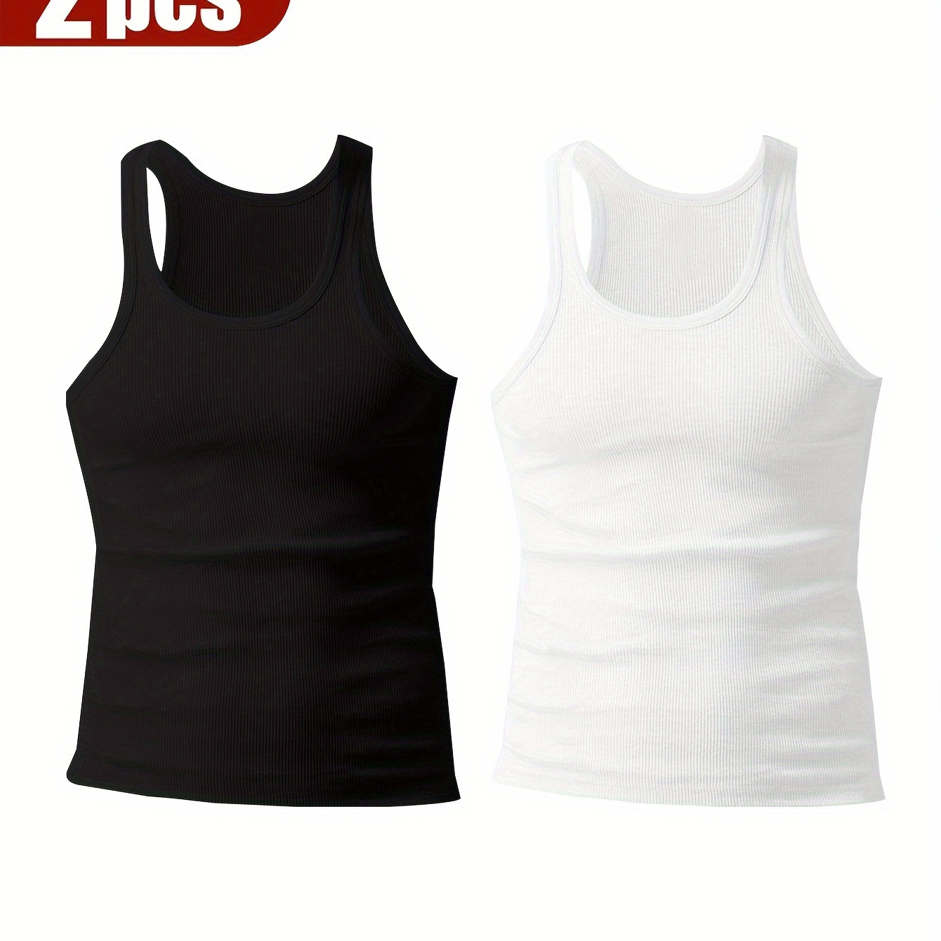 

2pcs Men's Stretchy Tank Tops - Breathable, Quick-dry Sleeveless Shirts For Gym & Casual Wear