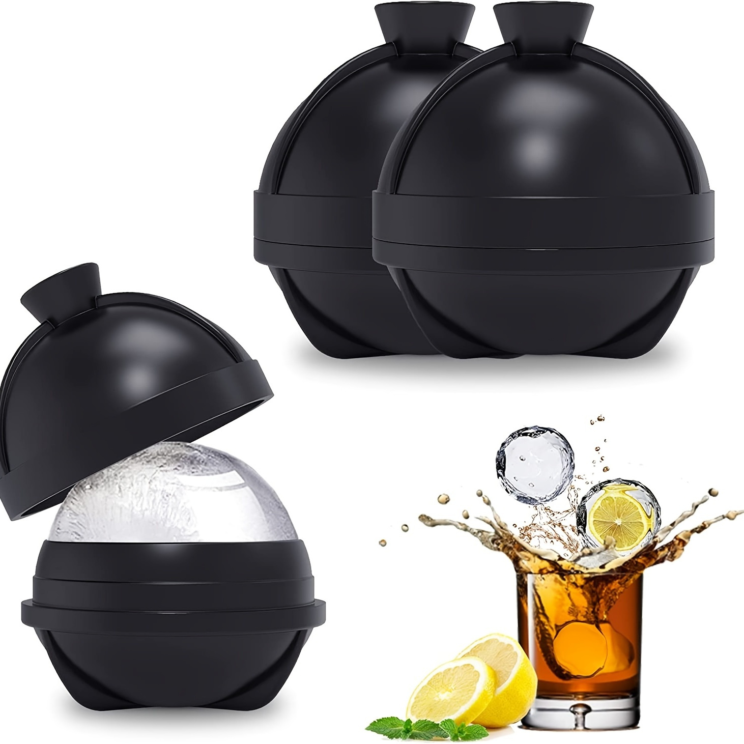 2PCS Ice Cube Trays, Silicone Square Ice Cube Mold for Whisky & Large  Sphere Ice Ball for Bourbon & Cocktail, with Funnel & Lids, Easy Release To  Keep Drinks Chille, Reusable 