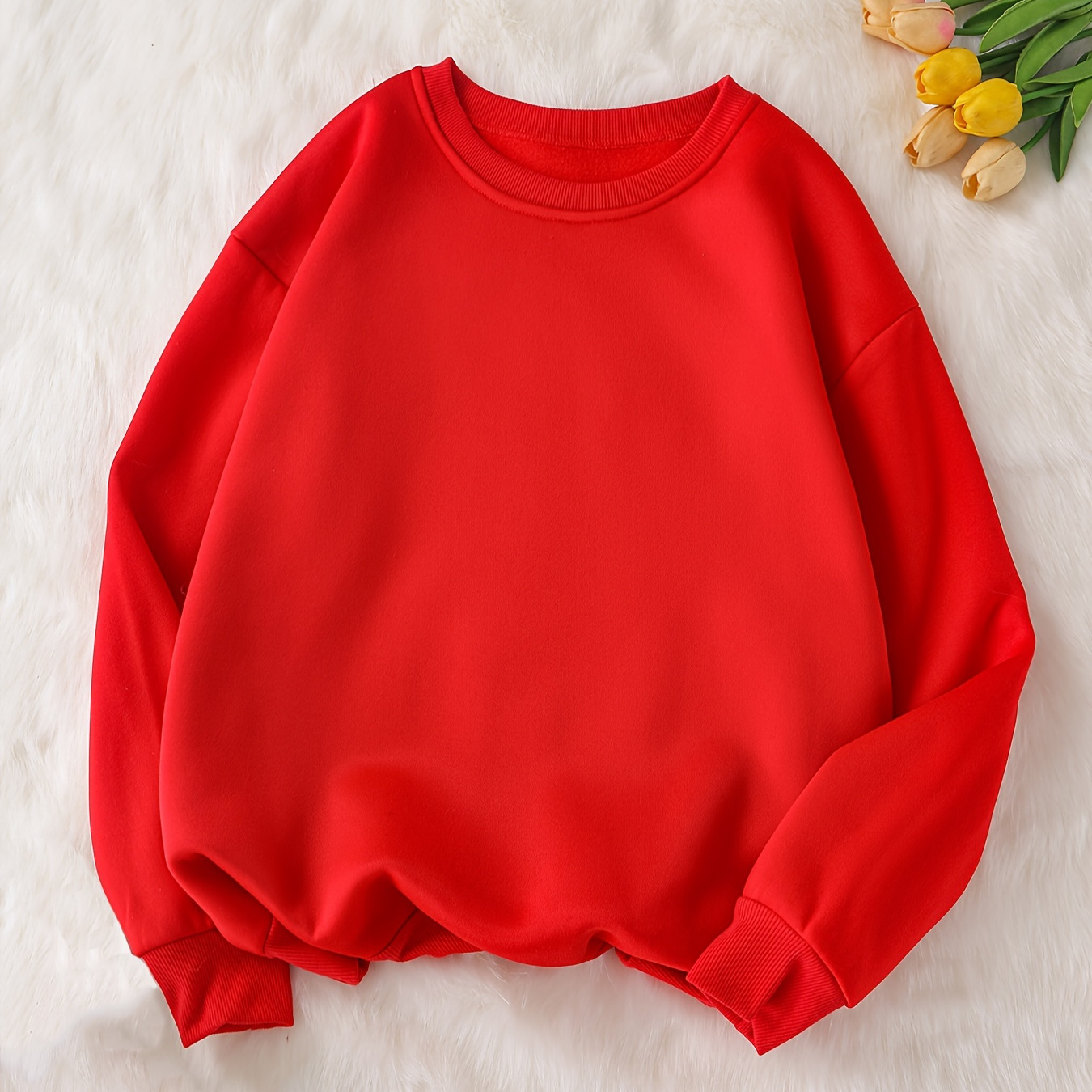 

Long Sleeve Pullover Sweatshirt, Casual Solid Color Crew Neck Sweatshirt For Fall & Winter, Women's Clothing