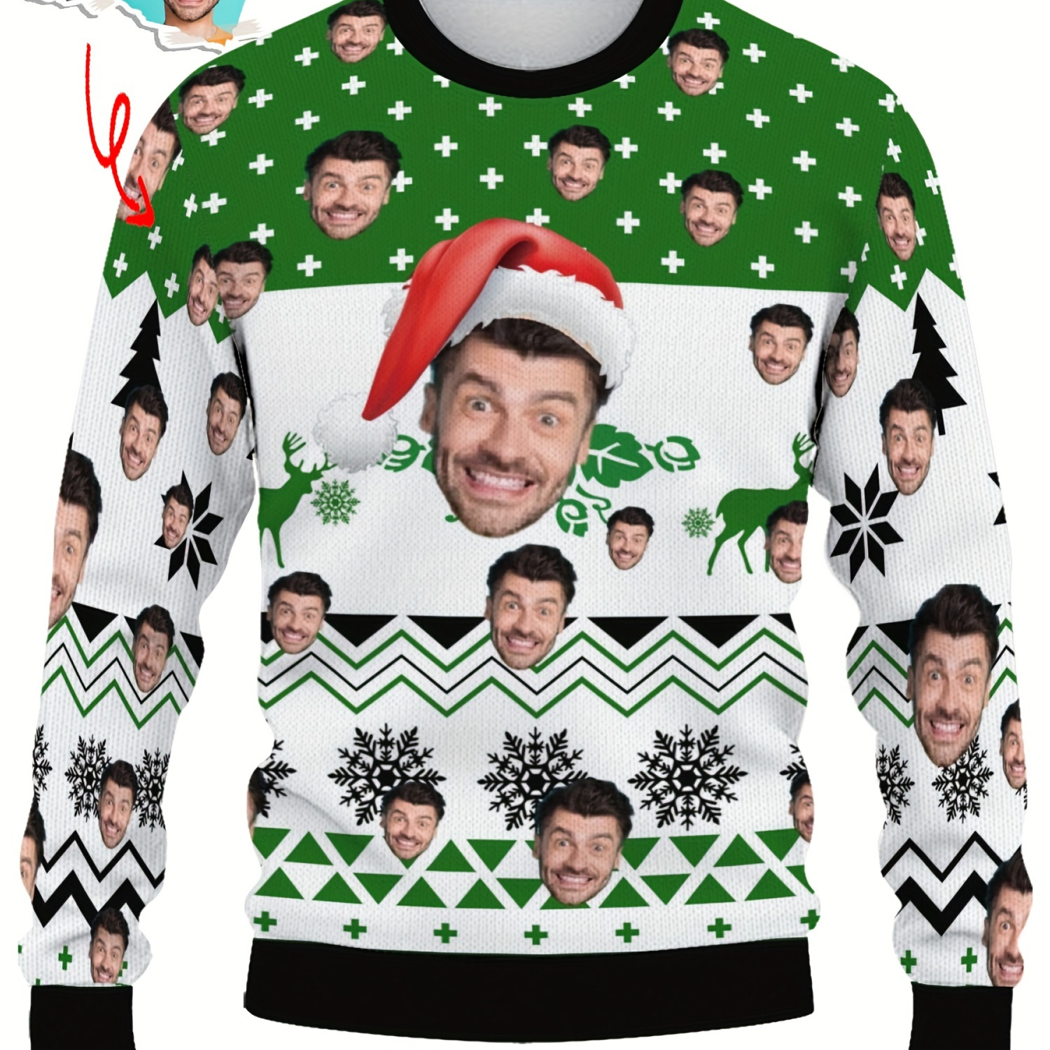 

Festive Custom Sweatshirt: Men's Long Sleeve Crewneck With Personalized Face Prints And Christmas Themes