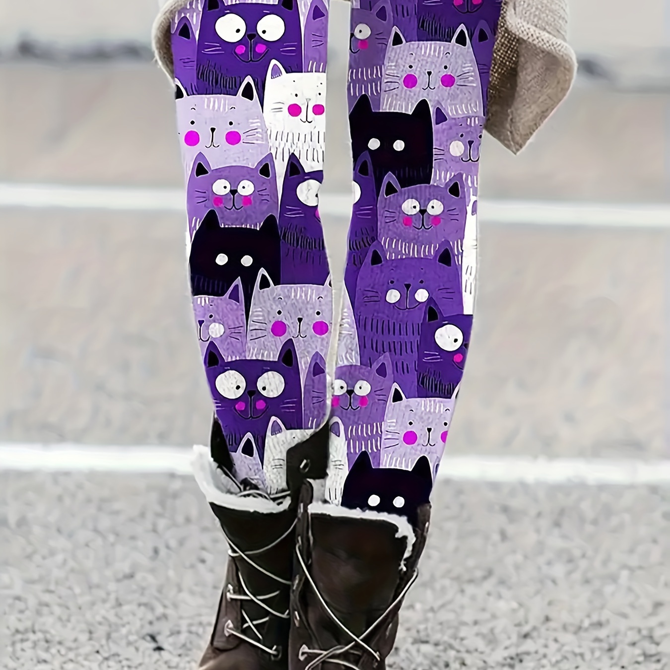 Plus Size Cute Leggings Women's Plus Allover Cat Print - Temu New