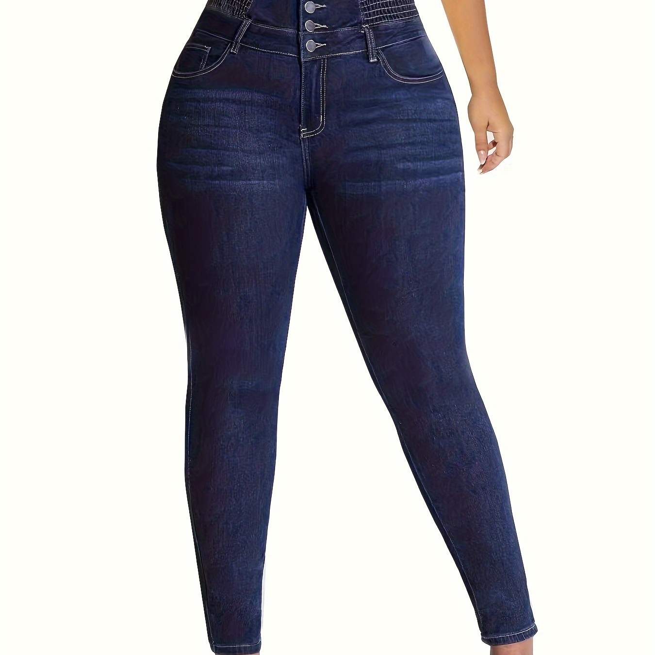 

Women's High Waist High-waisted Stretchy Jeans With Waistband, Fabric Polyester , Relaxed Fit, Machine Washable