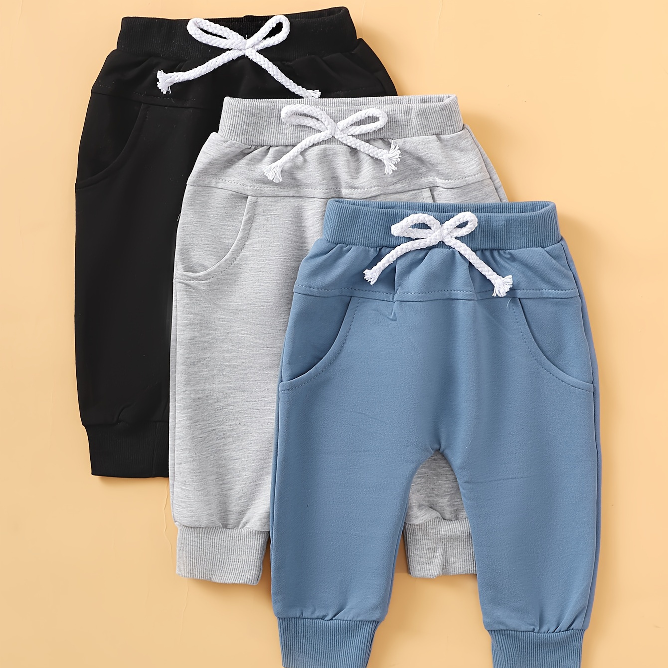 3pcs Baby Boys Basic Solid Color Casual Trousers