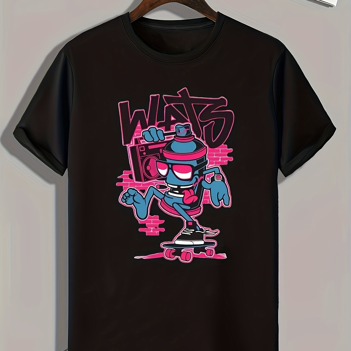 

Cartoon Going Skateboarding Print, Men's Graphic T-shirt, Casual Comfy Tees For Summer, Mens Clothing