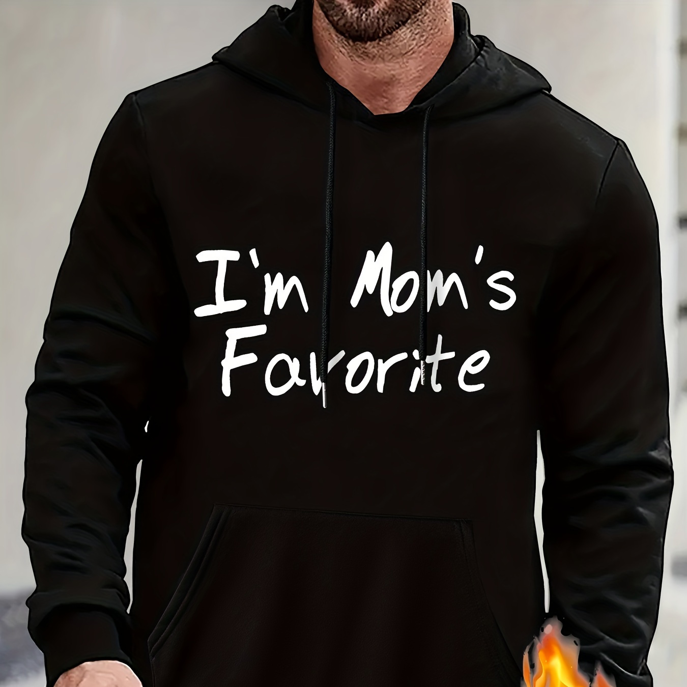

i Am Mom's Favorite " Print Men's Warm Pullover Round Neck Hooded Sweatshirt Print Hoodie Casual Top For Autumn Winter Men's Clothing As Gifts