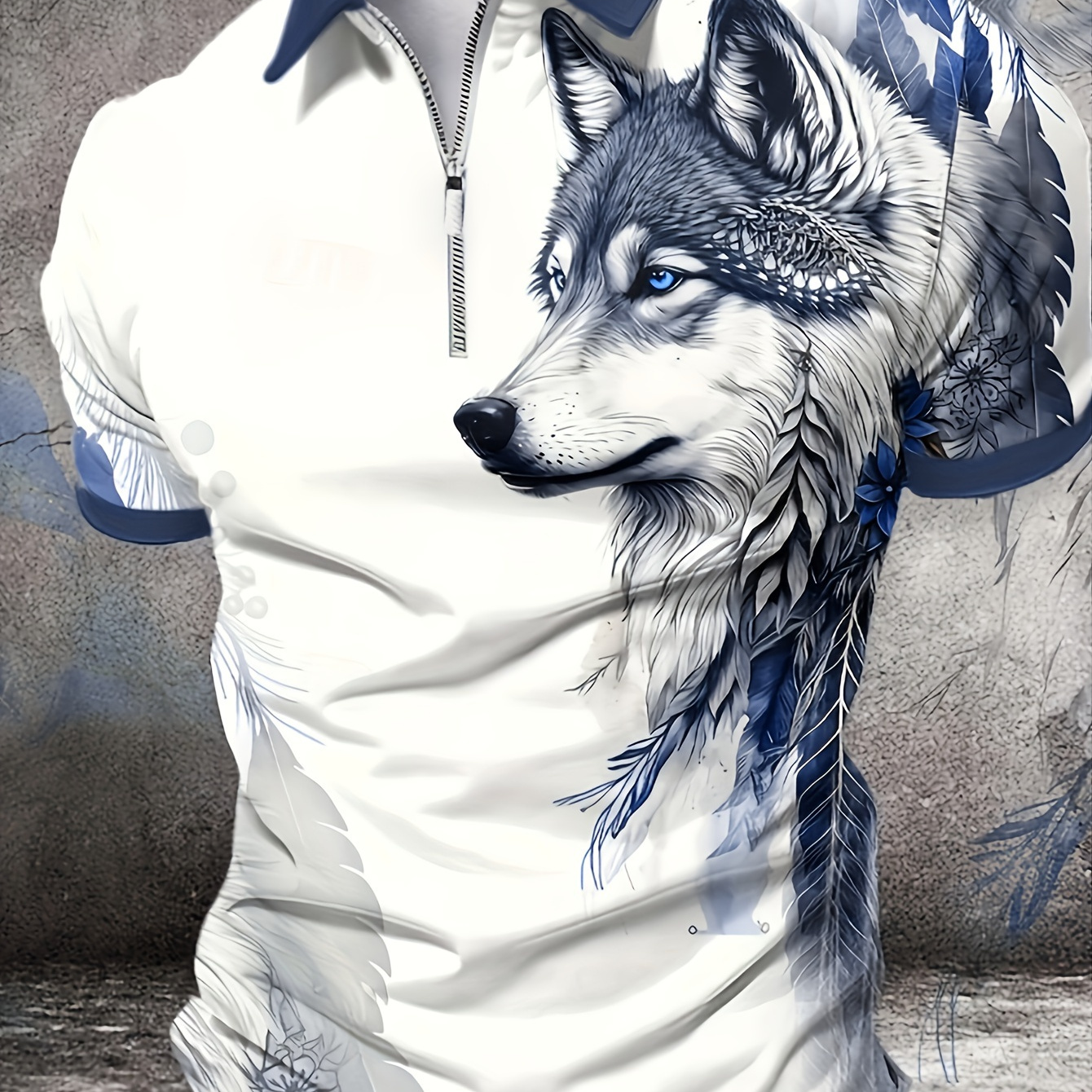 

Men's Wolf Print Shirt - Casual & Work-ready, Short Sleeve With Metal Detail, Stretch Fabric, Summer Collection,, Wolf Pattern, 3d Printed, Shirt, Sportswear