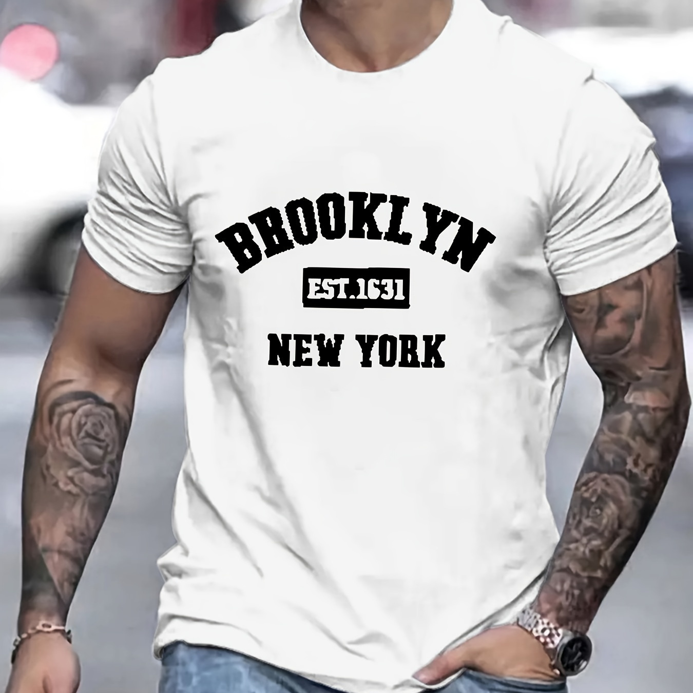 

T-shirt imprimé Brooklyn, T-shirts pour hommes, T-shirt à manches courtes décontracté pour l'été