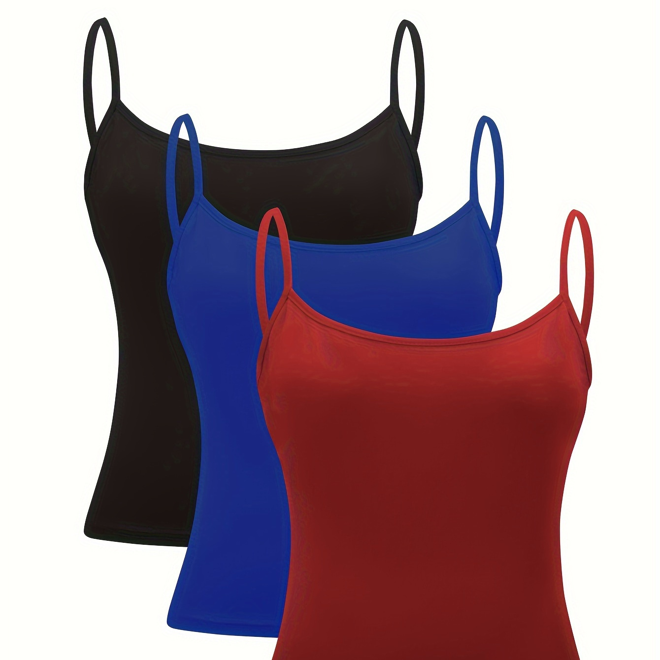 

Ensemble de 3 Tops Cami Décontractés pour Femmes à Épaules Dénudées en Couleurs - Manches, Mélange de Polyester Extensible, Lavable en Machine - pour /Été/Automne