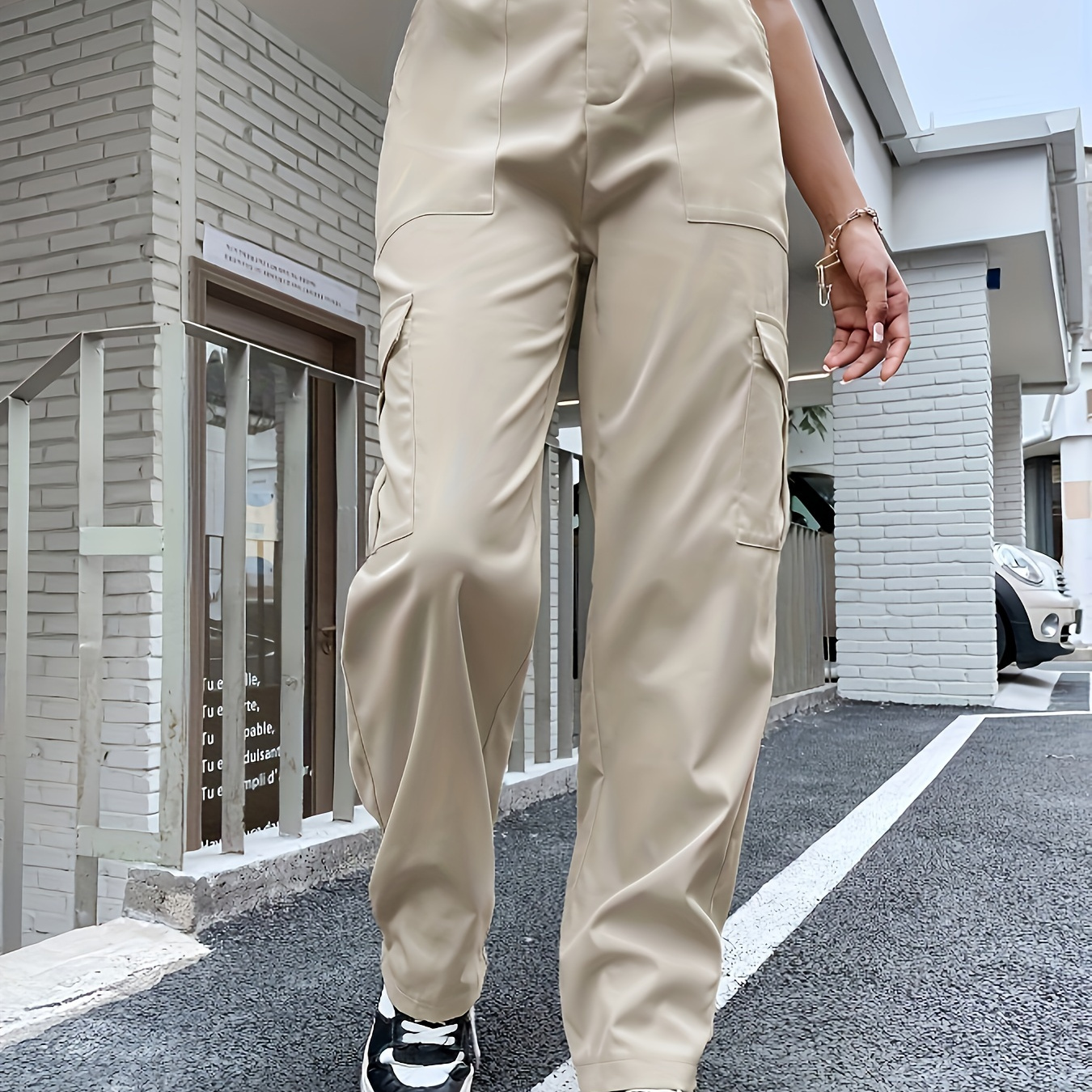 

Pantalon Décontracté - Unie, Taille Poches à , Non Extensible, Lavable en