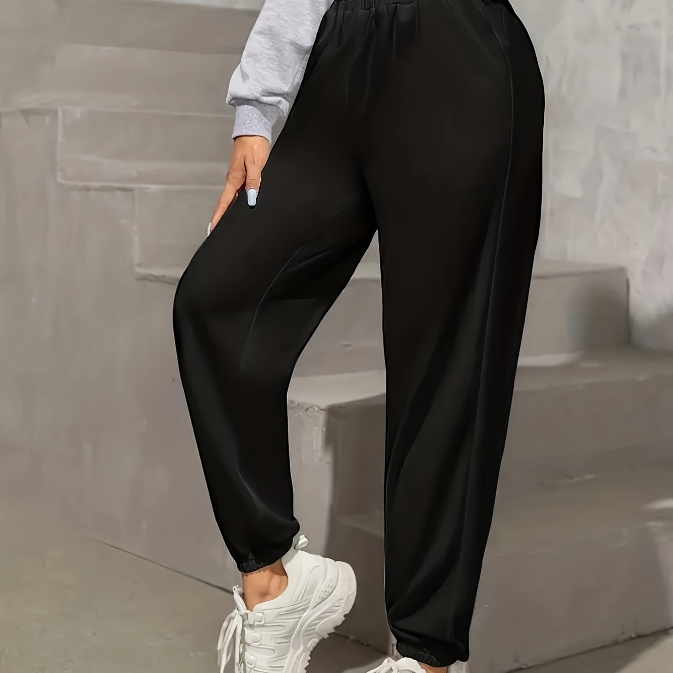 Solid Color Casual Sweatpants, Drawstring Elastic Waist Jogger Running  Pants, Women's Athleisure