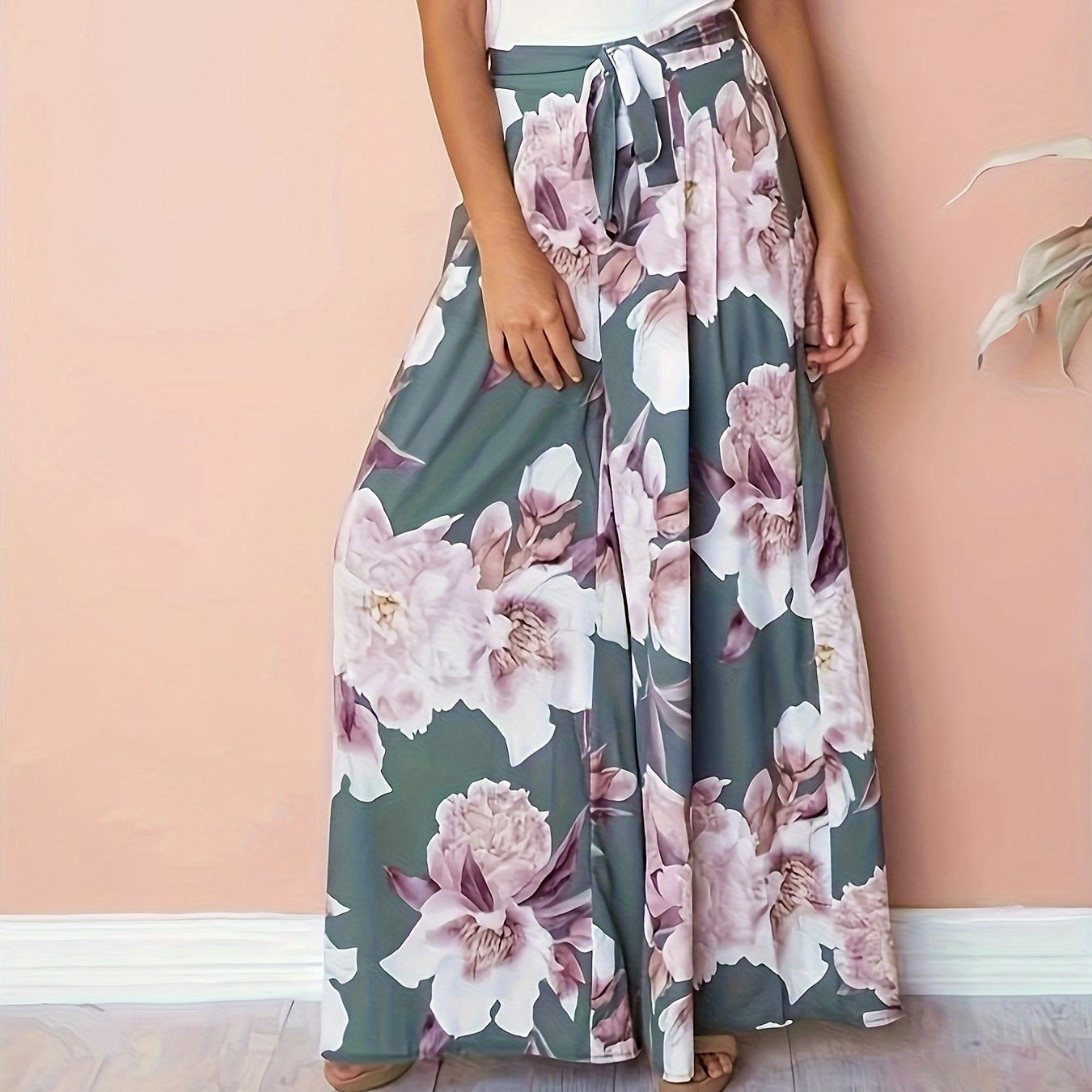 

Floral Print Wide Leg Pants, Casual Pants For Spring & Summer, Women's Clothing