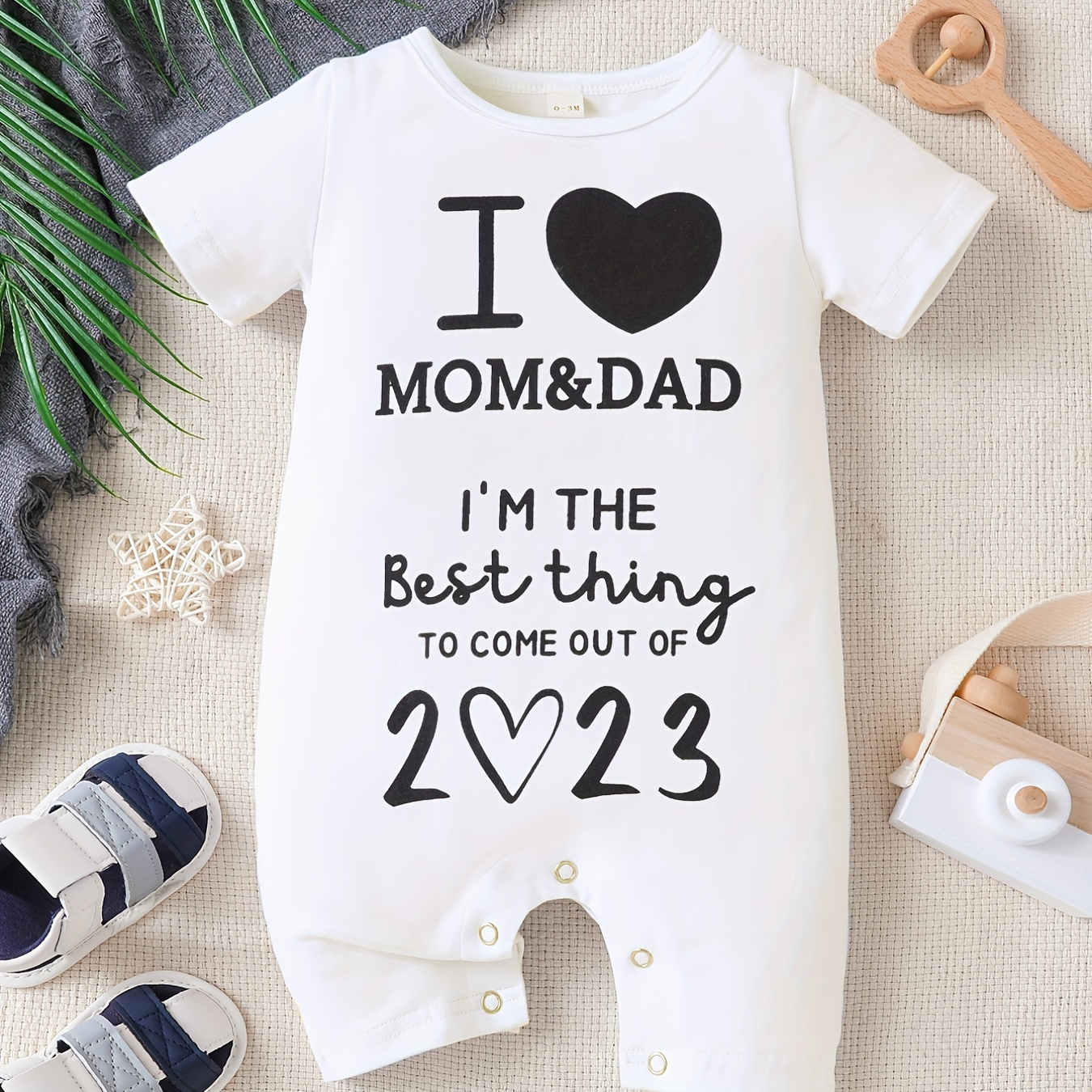 

Baby Boys And Girls Casual "i Love My Mom & Dad" Printed Short Sleeve Romper, Cute Comfy Jumpsuit Clothes