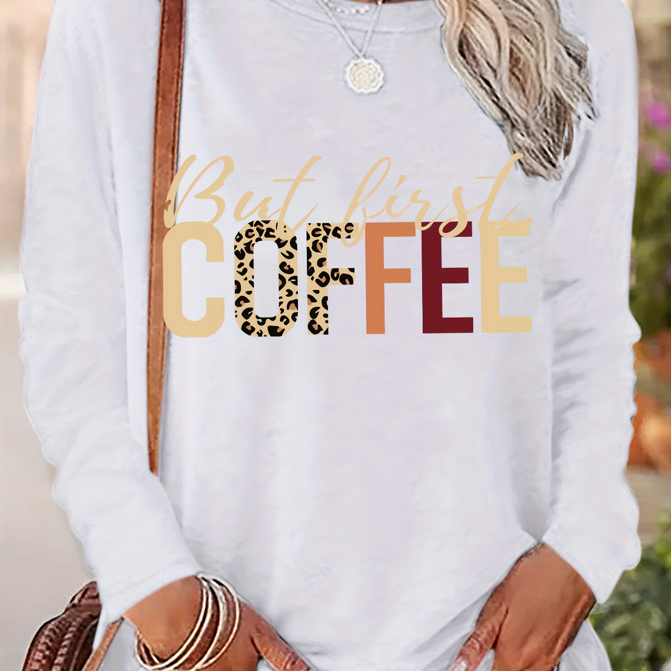 

Letter Print Simple T-shirt, Casual Long Sleeve Crew Neck Top, Women's Clothing