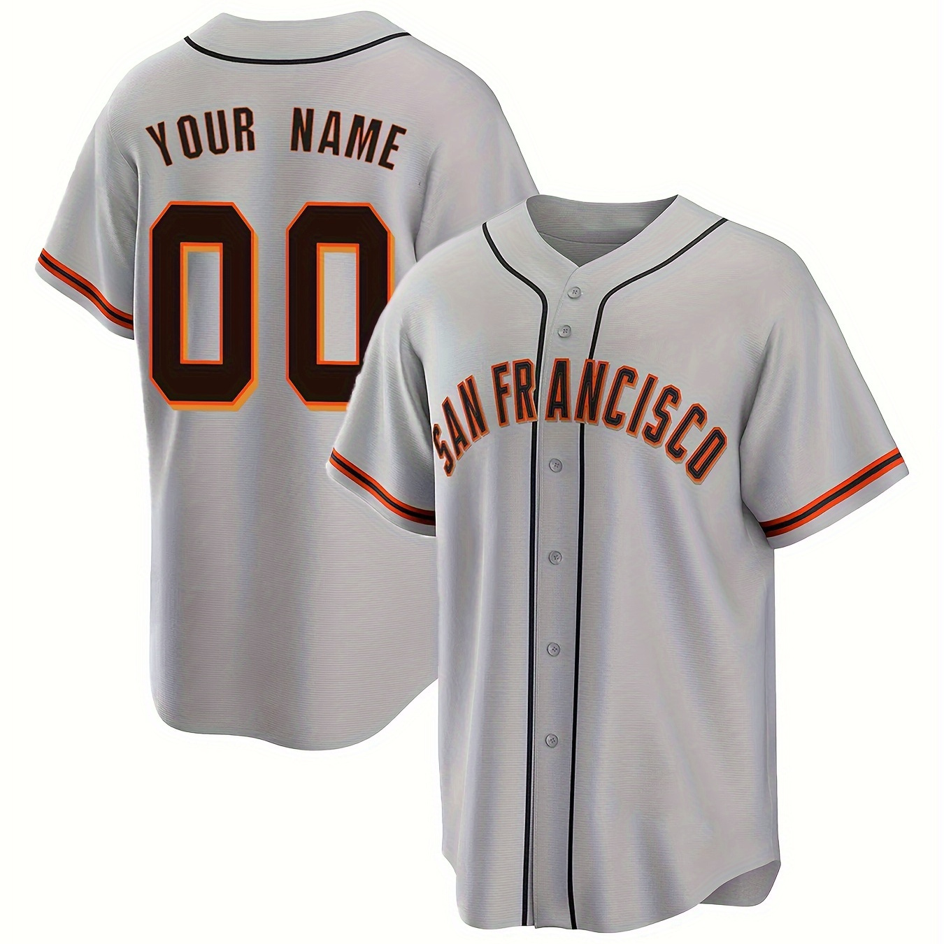 

Men's Customizable Name And Number Design Baseball Jersey Shirt, San Francisco Print Men's Embroidered Leisure Outdoor Sports Sweat Shirt For Match Party Training