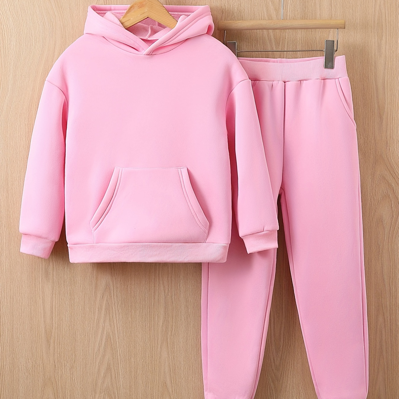 2Pcs Girls Fleece Thick Sports Hoodie And Pant Suit Casual Long Sleeve Hooded Sweatshirt Leggings Fall Outfits Sets For Autumn And Winter