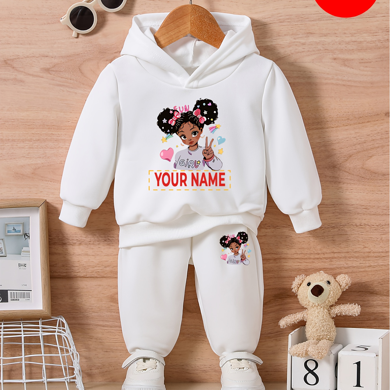 

[ Ruichi Customized Products]baby's Customized 2pcs Set, Girl Pattern +"" Print Sweatshirt & Sweatpants Set For Spring/autumn, Suitable For Outdoor Sport