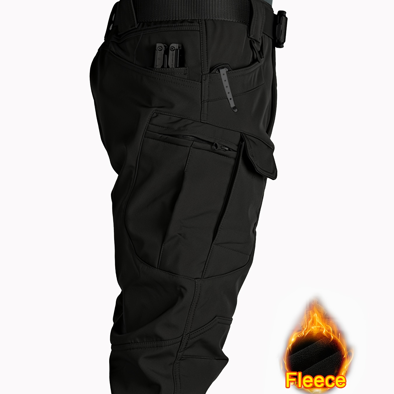 

Men's Multi Pocket Fleece Warm Tactical Pants, Loose Casual Outdoor Pants, Men's Work Pants, Suitable For Hiking, Camping, And Hiking