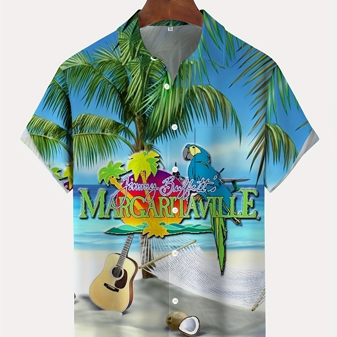 

Beach And Letter 3d Graphic Print Men's Fashion Short Sleeve Lapel Hawaiian Shirt, Summer Holiday Top