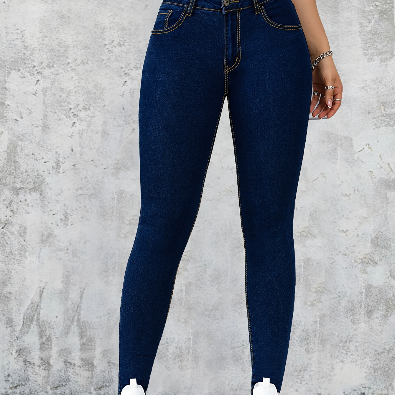 

Women's High Waist Skinny Jeans, Stretch Fabric, Slim Fit Ankle-length Denim Pants, Casual Preppy Style
