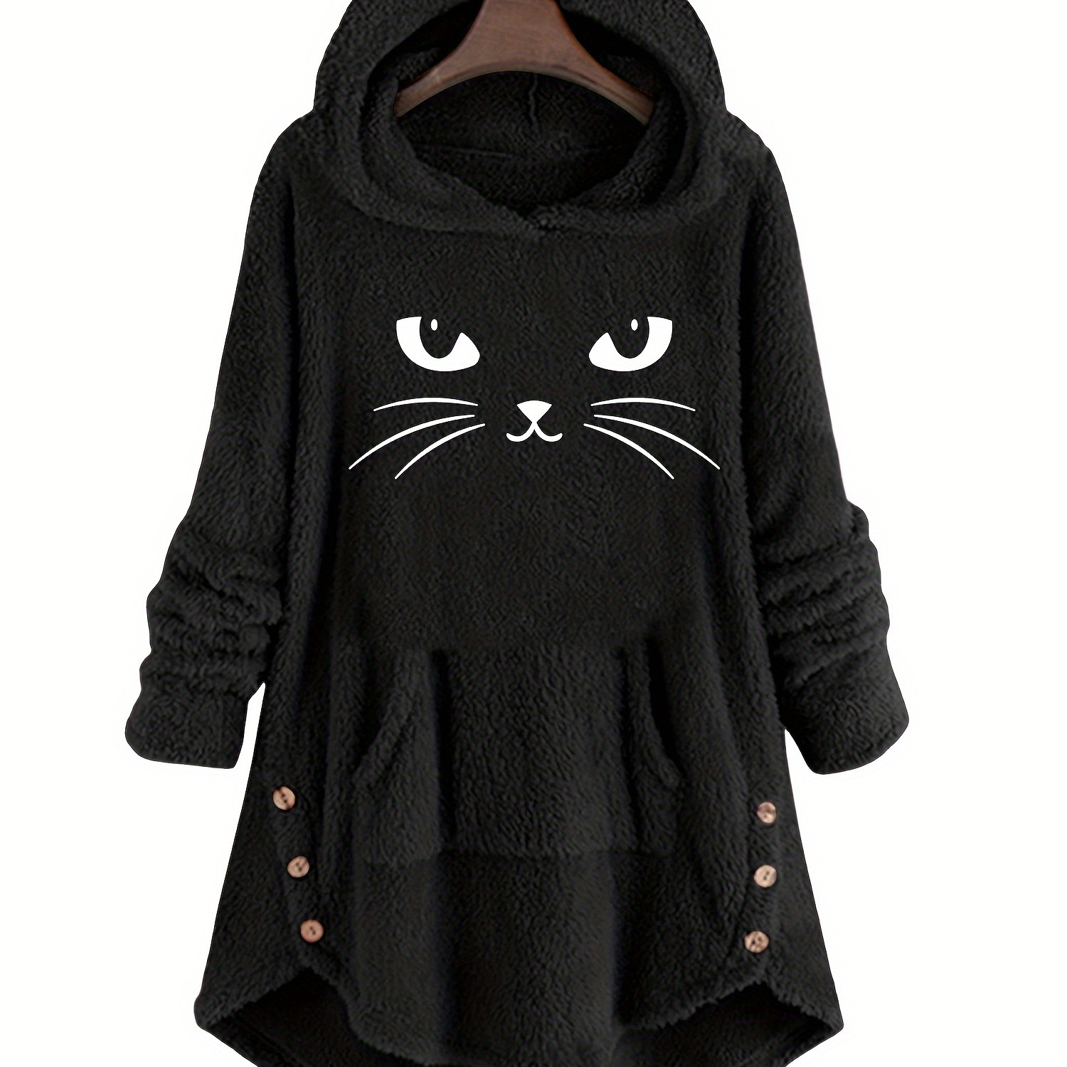 

Women's Cartoon Print Fuzzy Hooded Sweatshirt, Autumn Winter Casual Pullover Hoodie With Pockets