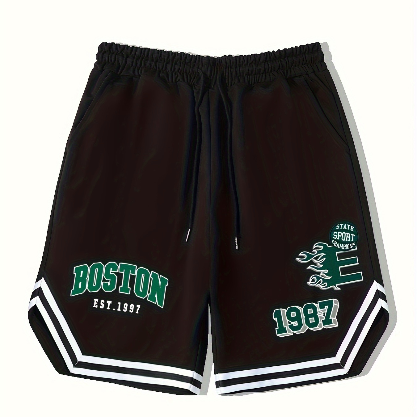

Men's Streetwear Shorts, "boston" Graphic Drawstring Stretchy Short Pants For Workout Fitness, Summer Clothings Men's Fashion Outfits