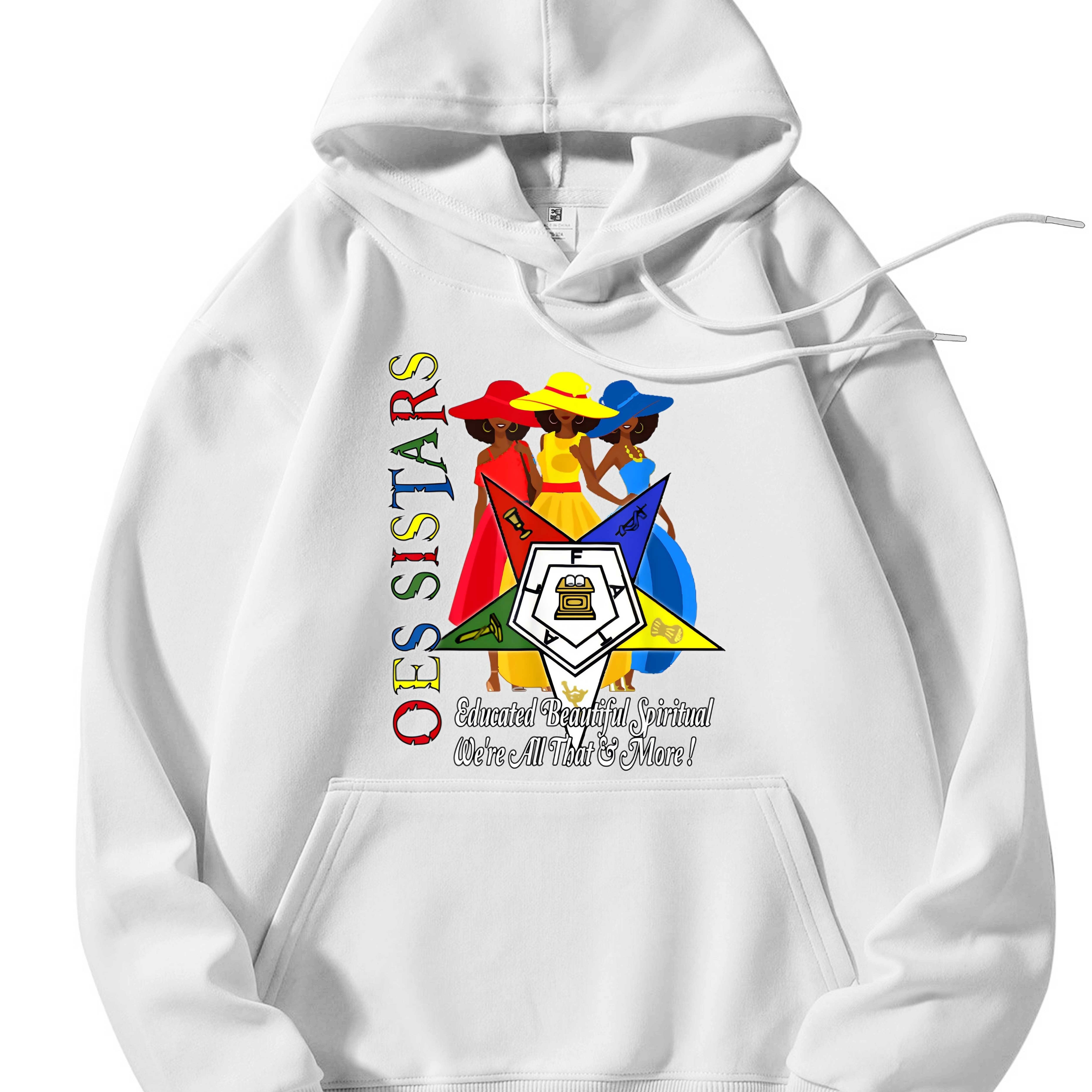 

Men's Cozy Fleece Hoodie With "oes Sistars" Graphic Design - White, Long Sleeve, Loose Fit For Fall And Winter, Cotton , Machine Washable, Sweater Hoodie