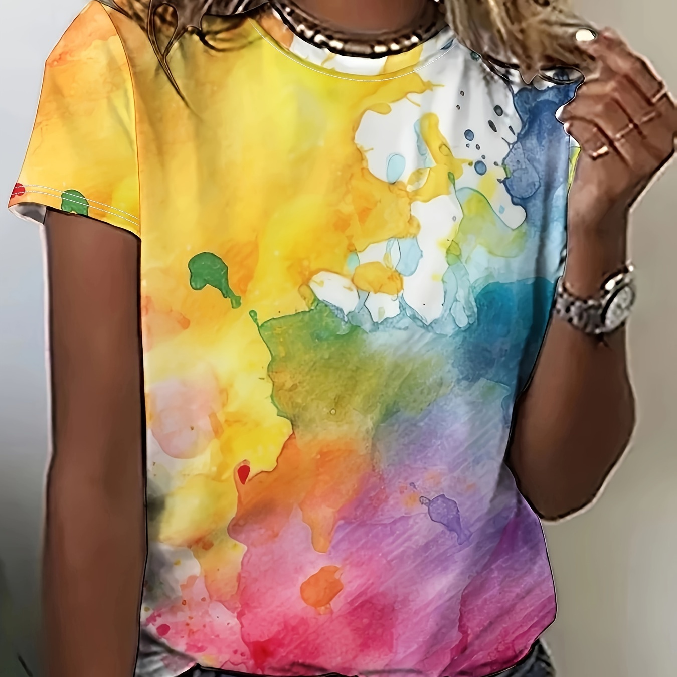 

Tie Dye Print Crew Neck T-shirt, Casual Short Sleeve T-shirt For Spring & Summer, Women's Clothing