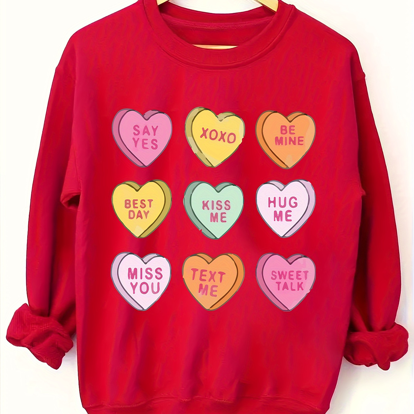 

Sweatshirt à imprimé cœur et lettre grande taille, sweatshirt décontracté à manches longues col rond, vêtements grande taille pour femmes