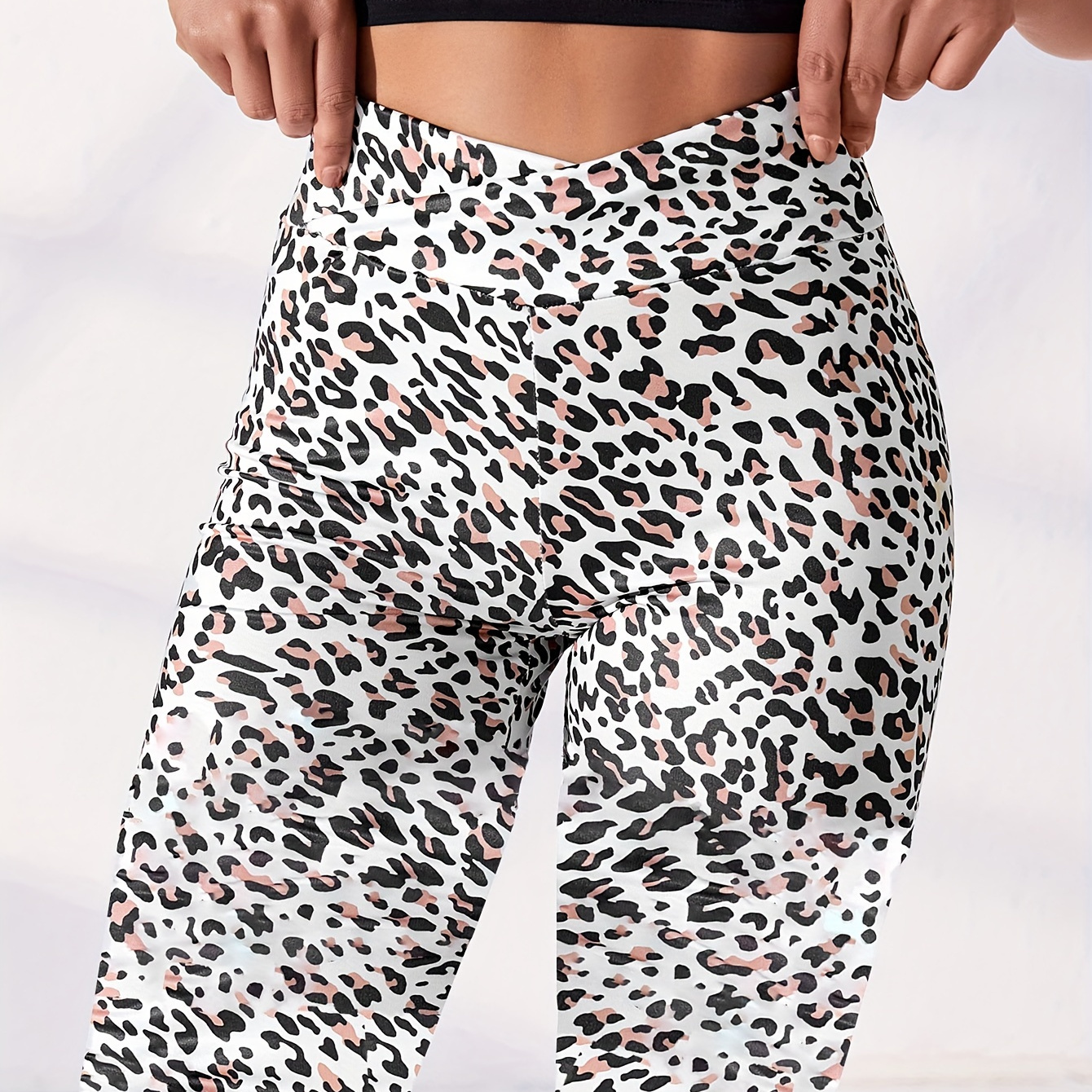 Cross Waist Leopard Print Yoga Leggings High Stretch Sports - Temu