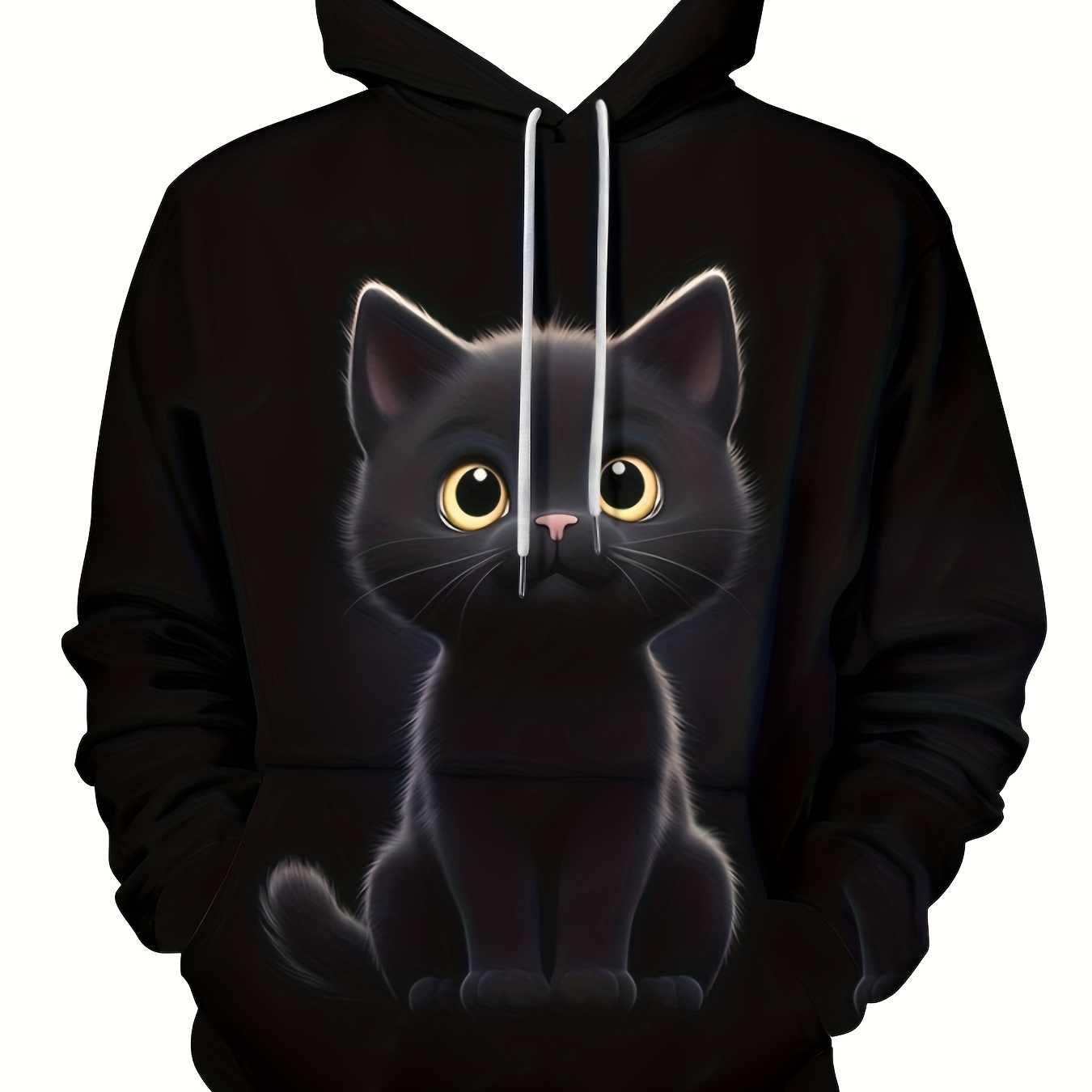 

Men's Cat Print Hoodie, Casual Polyester Sweatshirt With Pockets, Long Sleeve Regular Hooded Top, Heat Transfer Animal Pattern, 230g/m² Lightweight Fabric