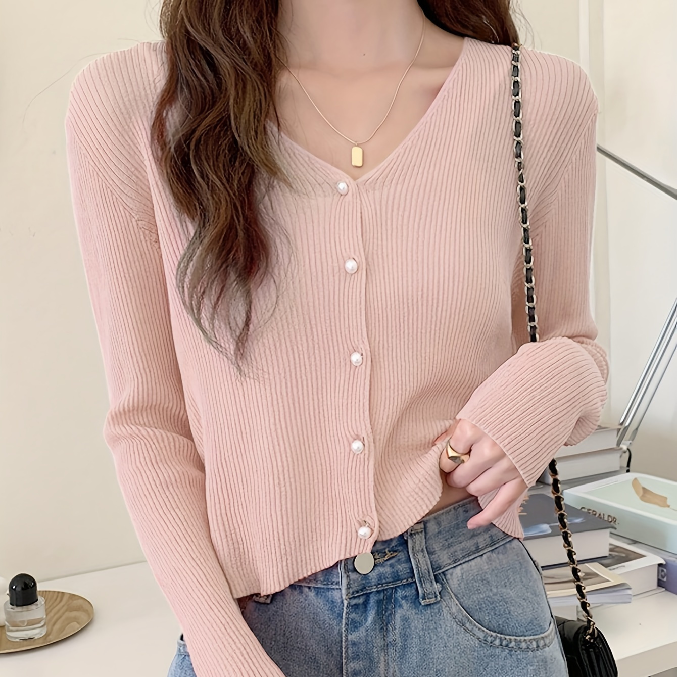 

Elegant Open Front Solid Cardigan, Long Sleeve Cardigan For Spring & Fall, Women's Clothing