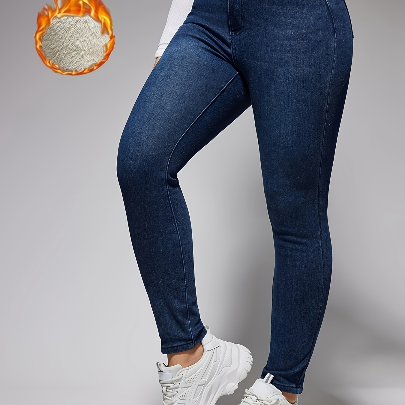 

Fleece Liner Casual Skinny Jeans, High Stretch Slant Pockets Denim Pants, Women's Denim Jeans & Clothing