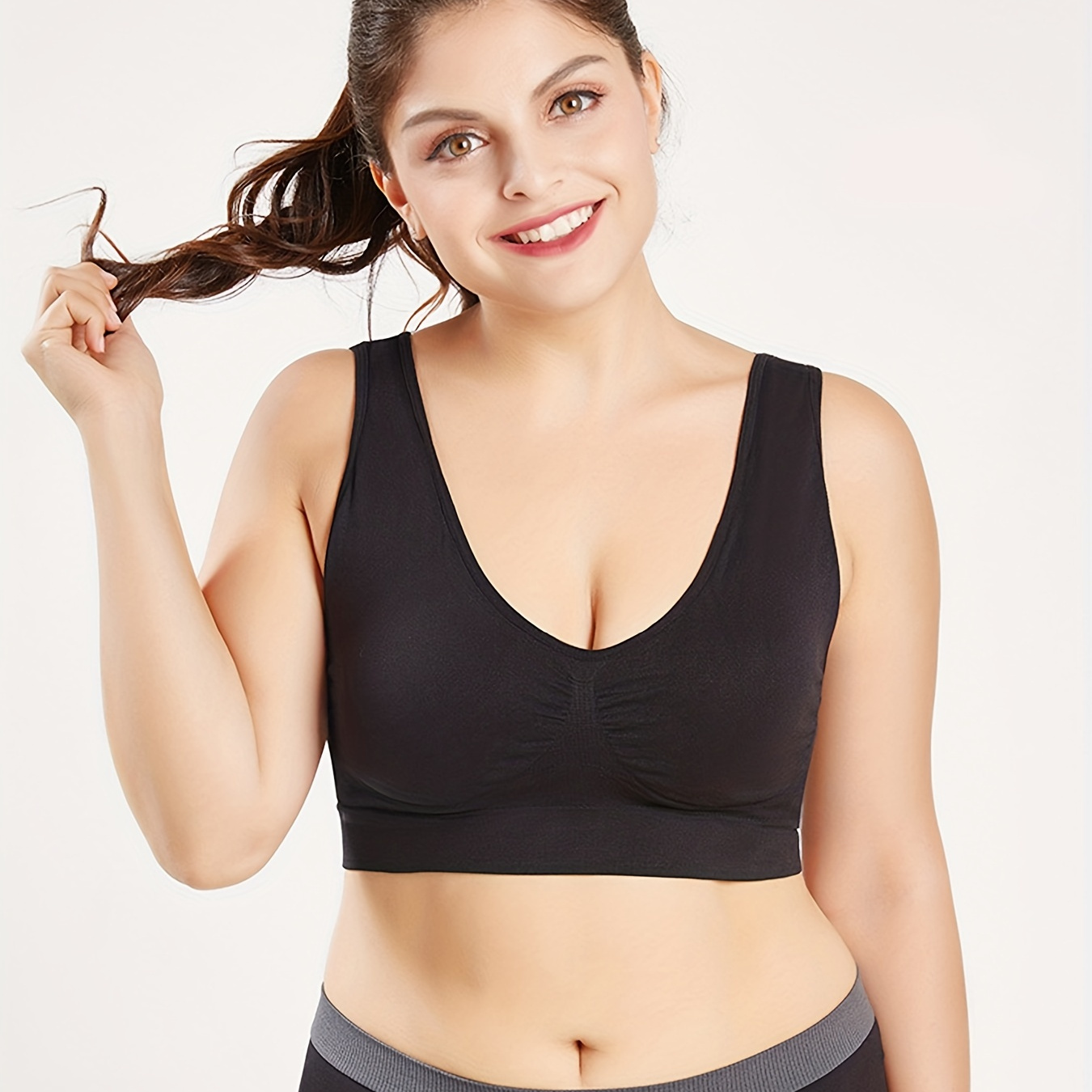 Plus Size Sports Bra Women's Plus Solid Wireless Full Cup - Temu