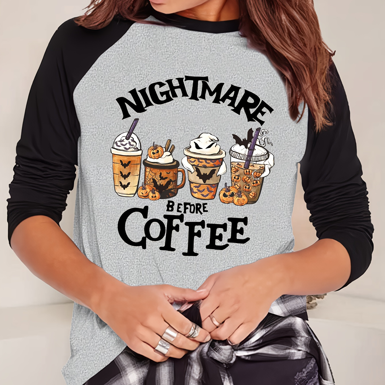 

Women's Themed T-shirt, " Before Coffee" Graphic, Long Sleeve, Raglan Sleeves, Casual Knit Round Neck, Polyester, Regular Fit, Pullover Top