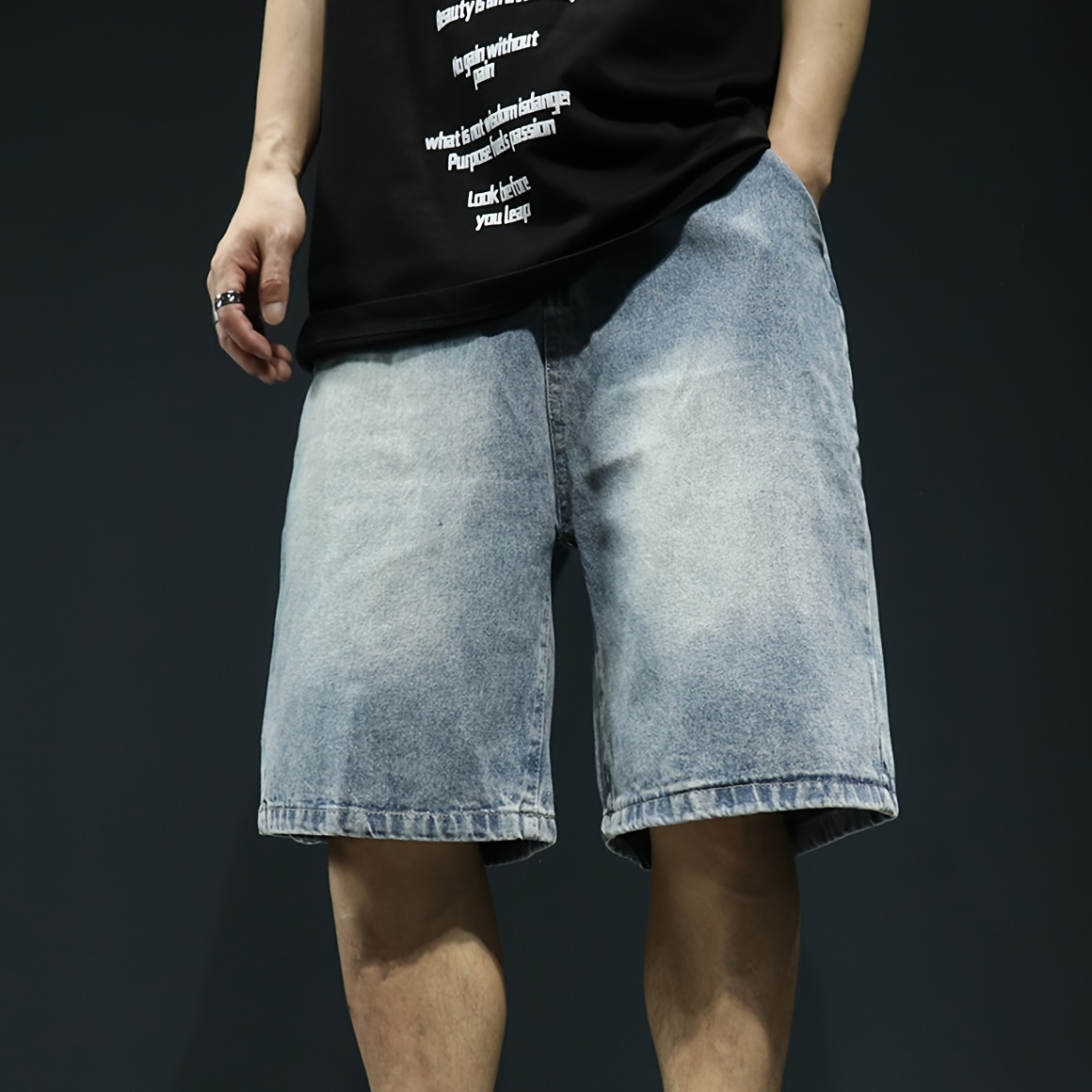 

Men's Solid Wide Leg Denim Shorts For Summer, Stylish Casual Jorts