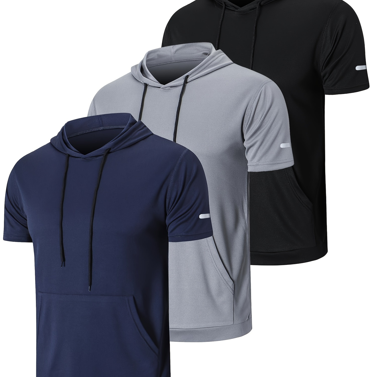 

3pcs Athletic Short Sleeve Hoodie In Solid Color, Quick Dry And Light Weight
