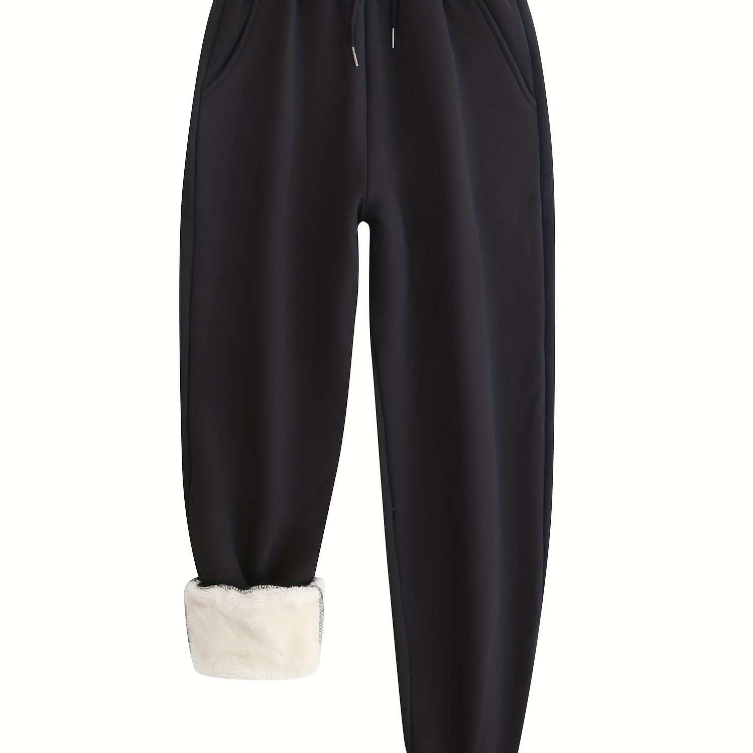 

Winter Plush Thermal Pants, Casual Drawstring Pocket Pants, Women's Clothing