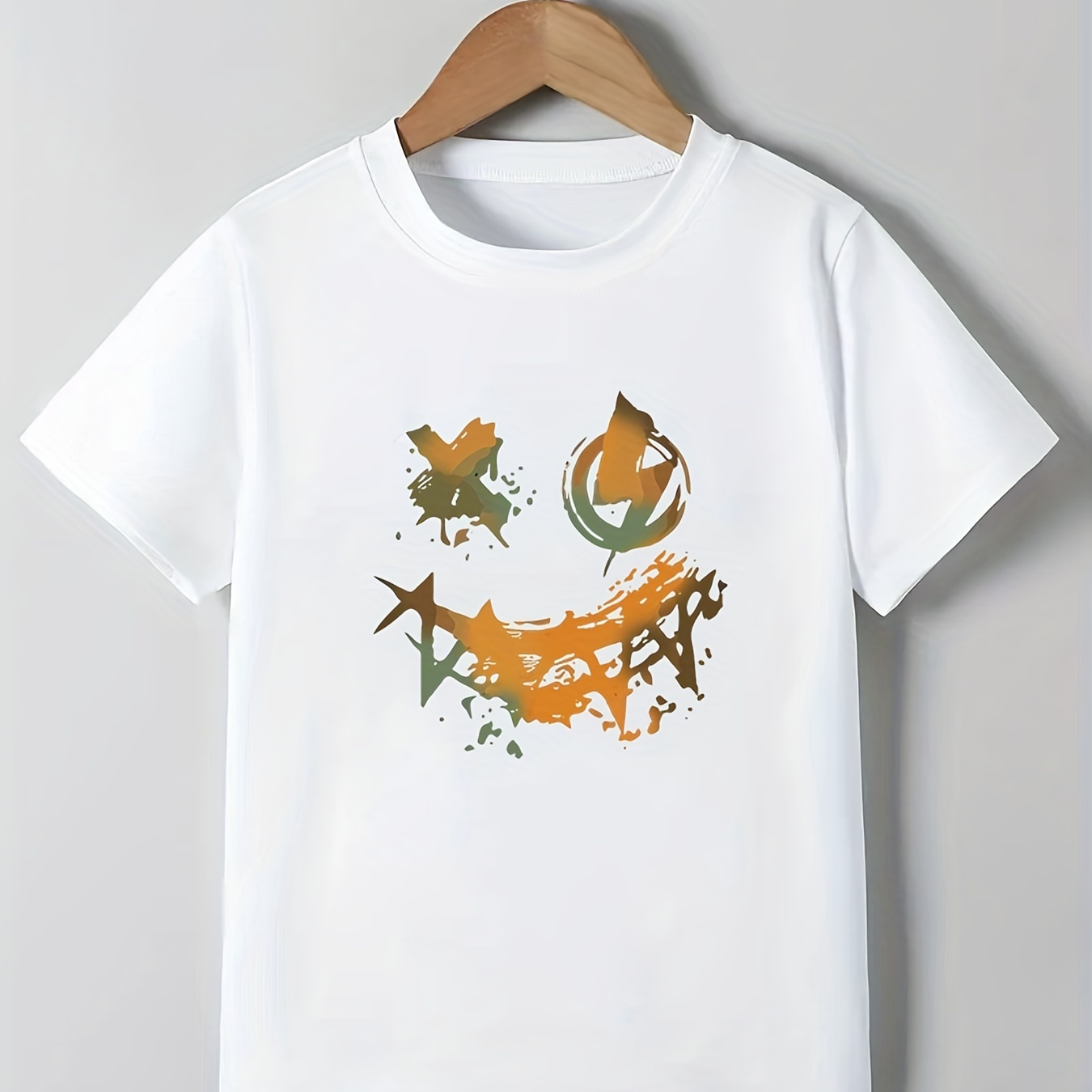 

Trendy Smiling Print Boys Creative T-shirt, Casual Lightweight Comfy Short Sleeve Tee Tops, Kids Clothings For Summer