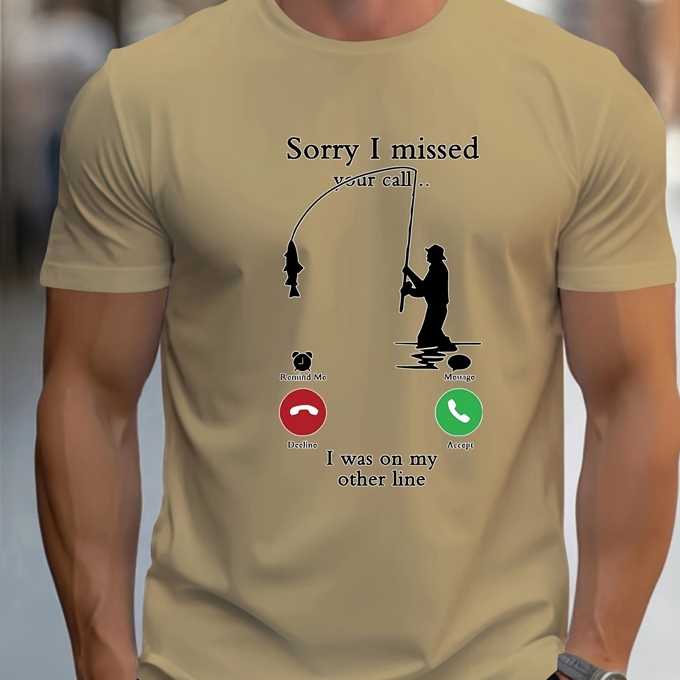 

Sorry I Missed Your Call Print Short Sleeve Tees For Men, Casual Crew Neck T-shirt, Comfortable Breathable T-shirt